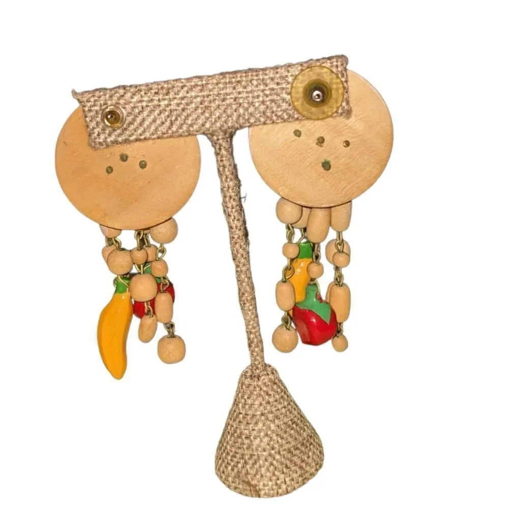 ‎Vintage wooden fruit earrings